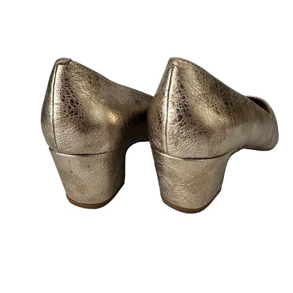 Linea Paolo Pump 10M Silver Metallic Leather Pointed Toe Block High Heels Crack - Picture 7 of 11